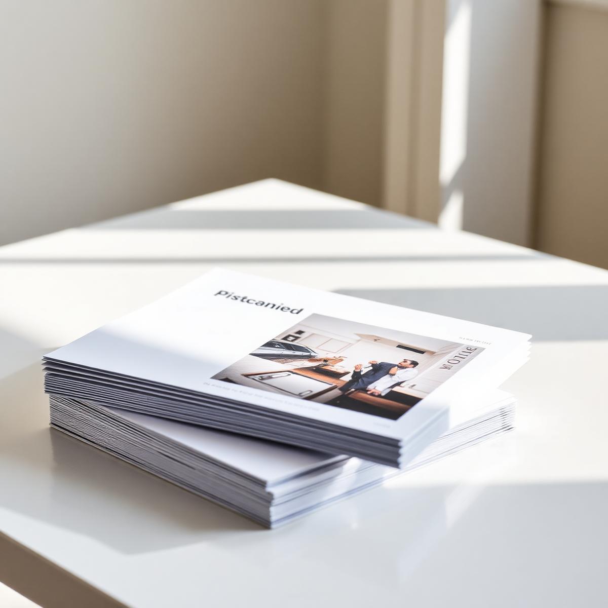 Stack of saddle-stitched printed booklets and reports