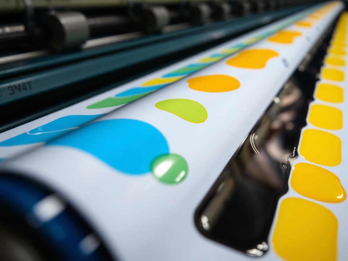 Macro detail of CMYK ink on a printed sheet