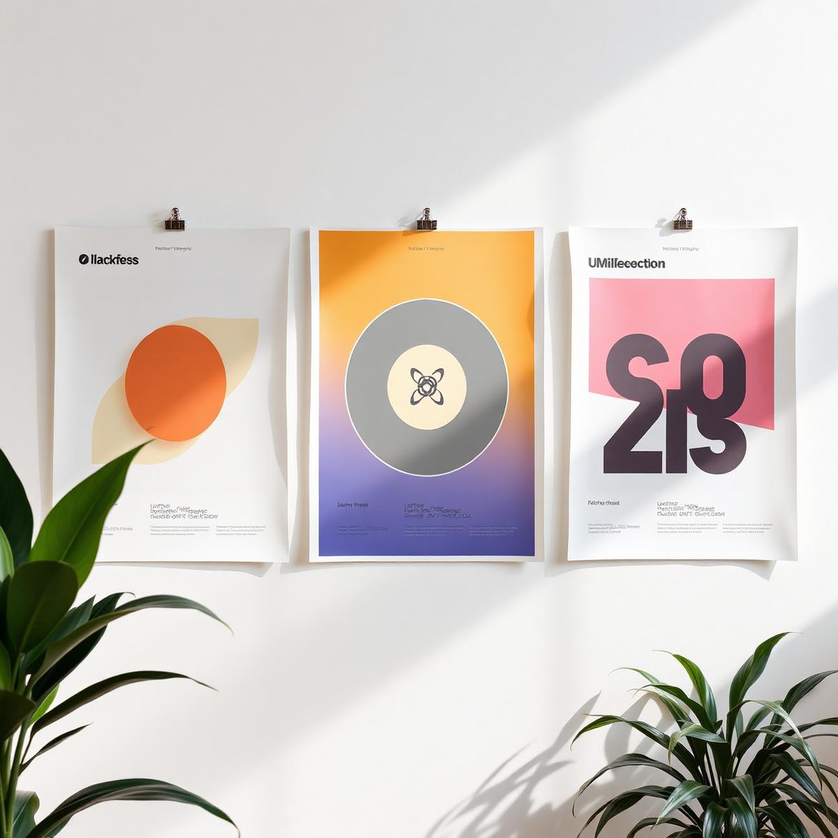 Freshly printed posters on a studio wall